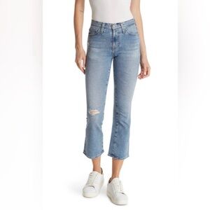 AG Denim Jodi Crop High-Rise Slim Flare Crop Distressed Jeans Size 26